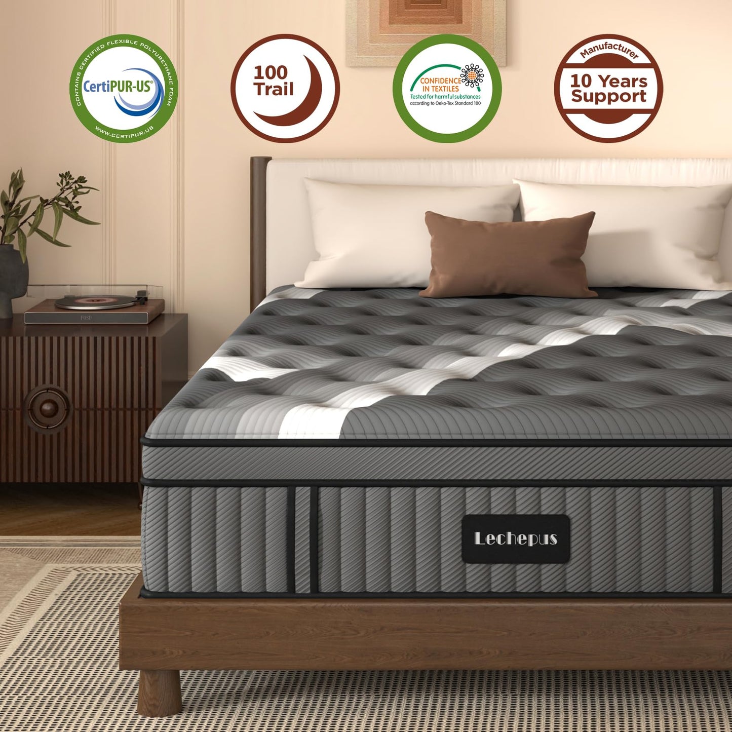 Lechepussleep Full Mattress,Lechepus 14Inch Soft Memory Foam Hybrid Mattress in Box,Plush Feel Full Size Mattress with Supportive Pocket Coil for Back Pain Relief,Motion Isolation,None of Fiberglass