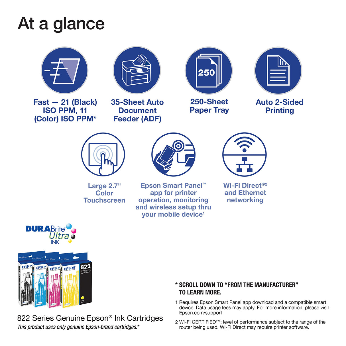 Epson Workforce Pro WF-3823 Wireless All-in-One Printer with Auto 2-Sided Printing, 35-Page ADF, 250-Sheet Paper Tray and 2.7" Color Touchscreen, Black Epson