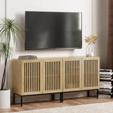 Qufusaty Storage Cabinet, 63" Farmhouse Buffet with Metal Base and Adjustable Shelves, Sideboard Coffee Bar with 4 Doors for Kitchen, Dining Room, Living Room, Oak Qufusaty