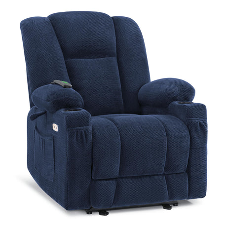 MCombo Zero Gravity Power Recliner Chair with Heat and Vibration Massage, Reclining Chair with USB & Type C Ports, Cup Holders for Living Room, Fabric 8015 (Navy Blue) MCombo