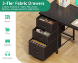 AODK 51 Inch Computer Desk with Fabric Drawers & USB Power Outlets, Reversible Home Office Desk with Storage Shelves, Work from Home, Modern Work/Writing/Study Table for Bedroom, Black AODK