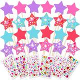 Juexica 30 Pcs Princess Fairy Wand Kit Includes 24 Make Your Own Princess Craft Unfinished Wooden Fairy Wand and 6 Gem Stickers for Girls DIY Magical Crafts(Pink,Purple,Red,Blue) Juexica