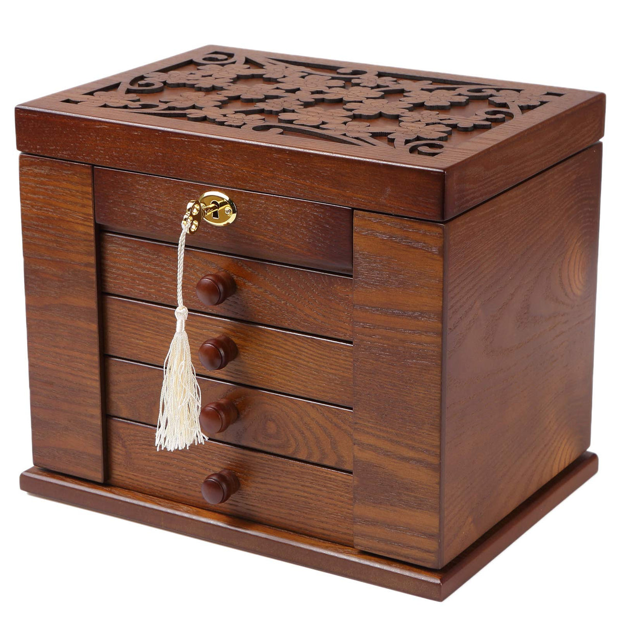 Changsuo Wooden Jewelry Box for Women, Organizer Box of Solild Wood with Combo Lock for Jewelries, Watches, Necklace, Ring, Storage Box (Dark Brown) Changsuo