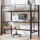 VECELO Metal Loft Bed Twin Size with Desk, Heavy Duty Bedframe with Removable Ladder and Safety Guardrail, Space-Saving, Noise Free, No Box Spring Needed, Matte Black VECELO