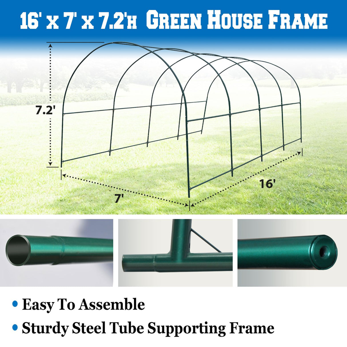 Benefit-USA Multi-Size Large Garden Support Arch Frame Climbing Plant Arch Arbor for Flowers/Fruits/Vegetables (15.9'X7'X7.2'), Green Benefit-USA