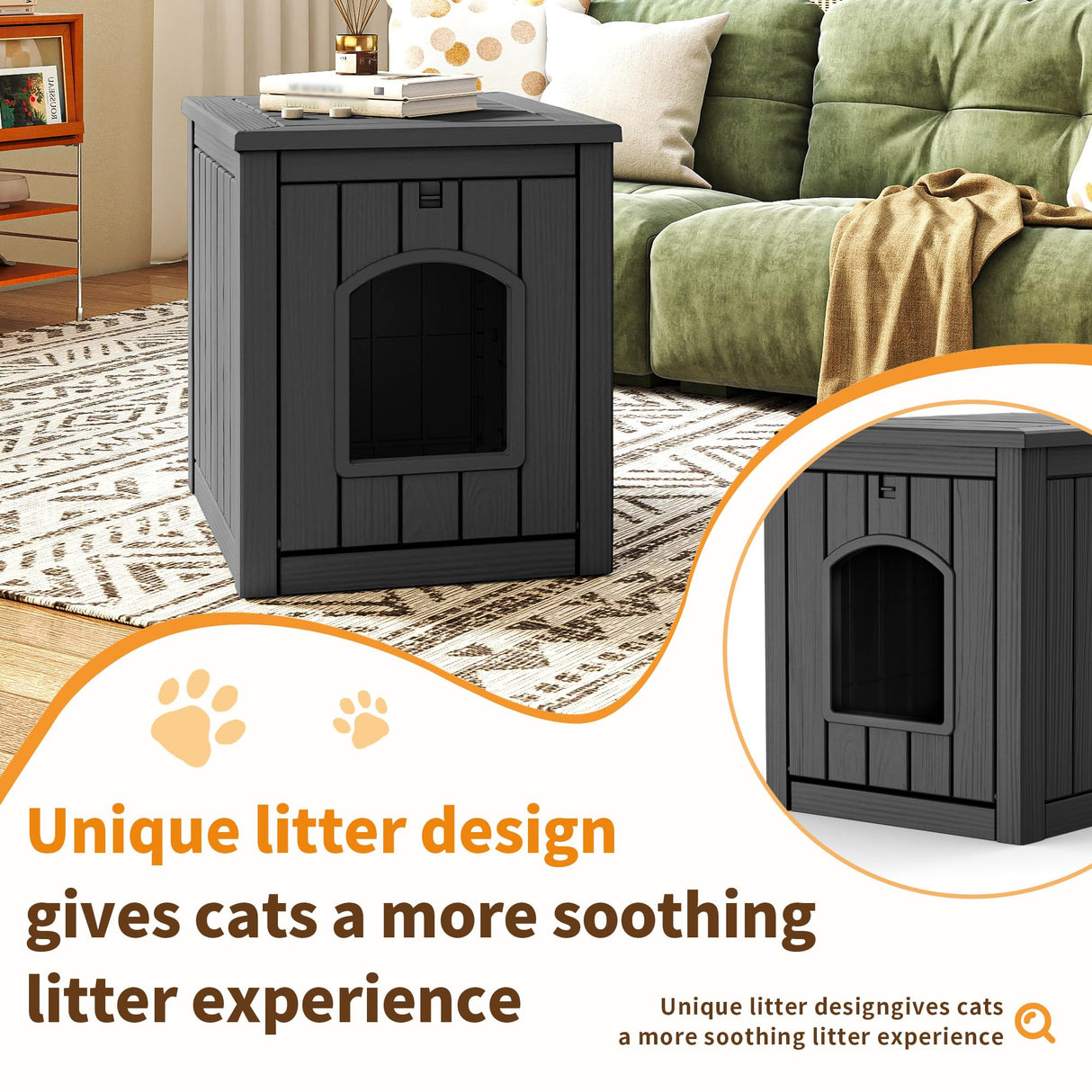 KFY Cat Litter Box Enclosure Multi-Functional Hidden Litter Box Furniture with Raised Floor Easy to Clean Easy Assembly for Living Room Bedroom, Black KFY