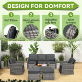 Suvivityse 6 Pieces Patio Furniture Set Sectional Rattan Wicker Outdoor Conversations Sets with Table and Ottomans for Garden, Poolside, Backyard (Grey) Suvivityse