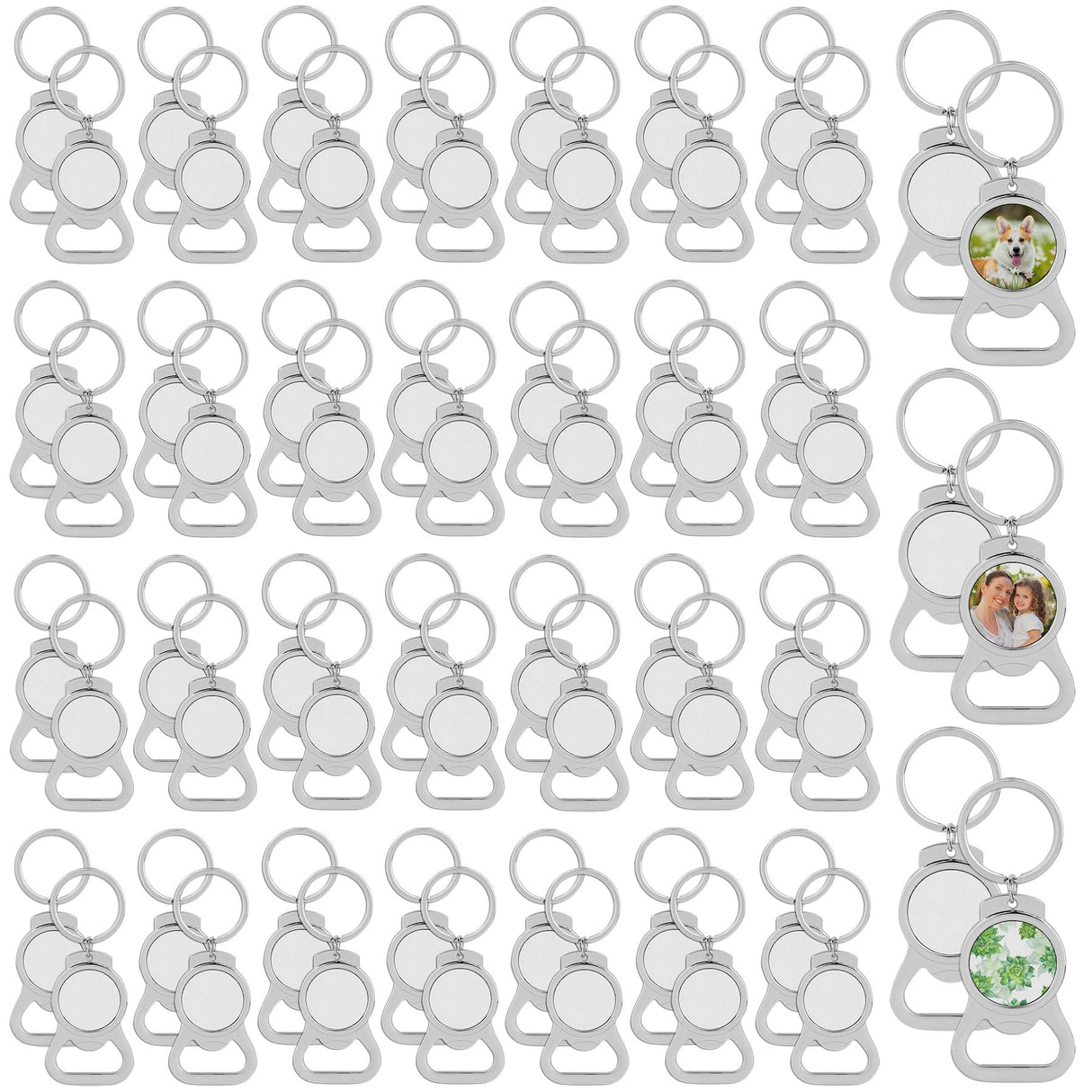 Framendino, 60 Pack Sublimation Blank Keychains Metal Bottle Opener Transfer Keychain Key Rings for DIY Personalized Photos (Round) Framendino