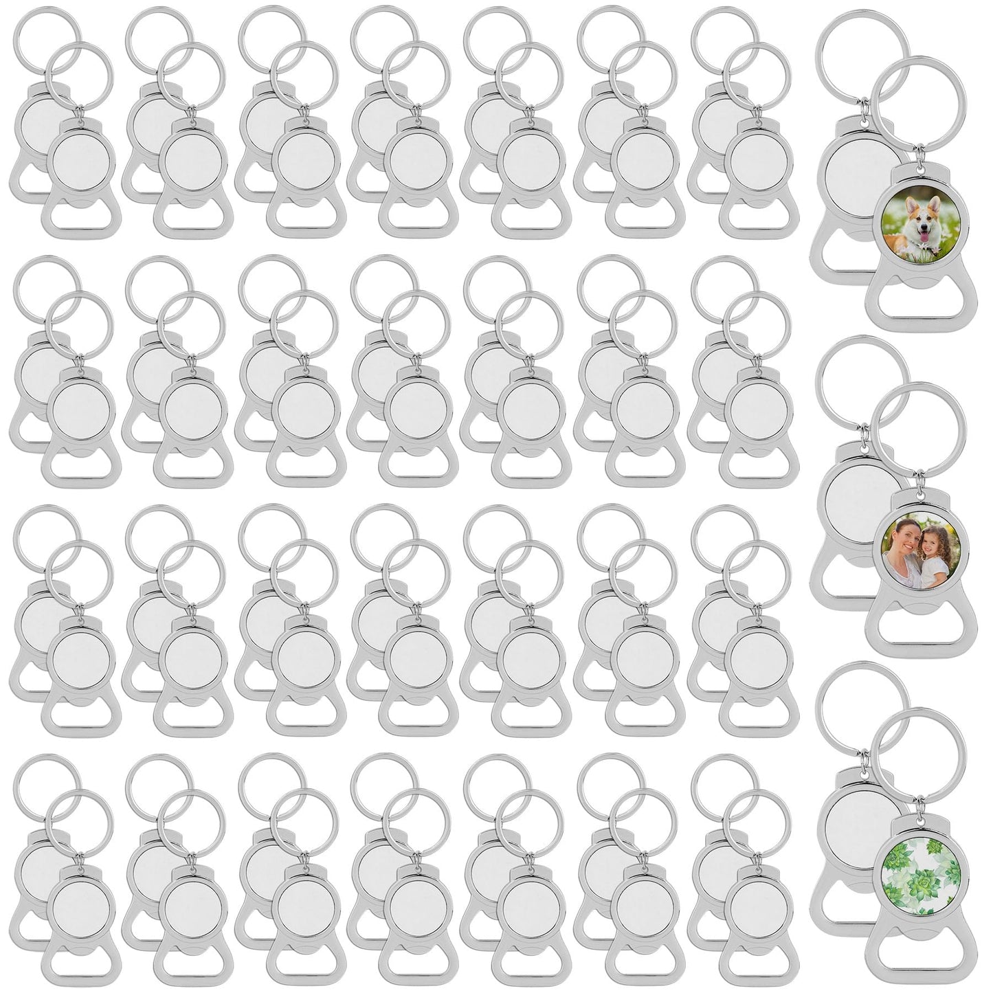 Framendino, 60 Pack Sublimation Blank Keychains Metal Bottle Opener Transfer Keychain Key Rings for DIY Personalized Photos (Round)