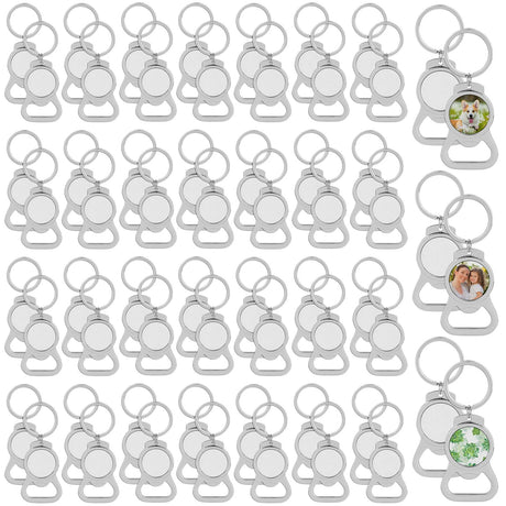 Framendino, 60 Pack Sublimation Blank Keychains Metal Bottle Opener Transfer Keychain Key Rings for DIY Personalized Photos (Round) Framendino