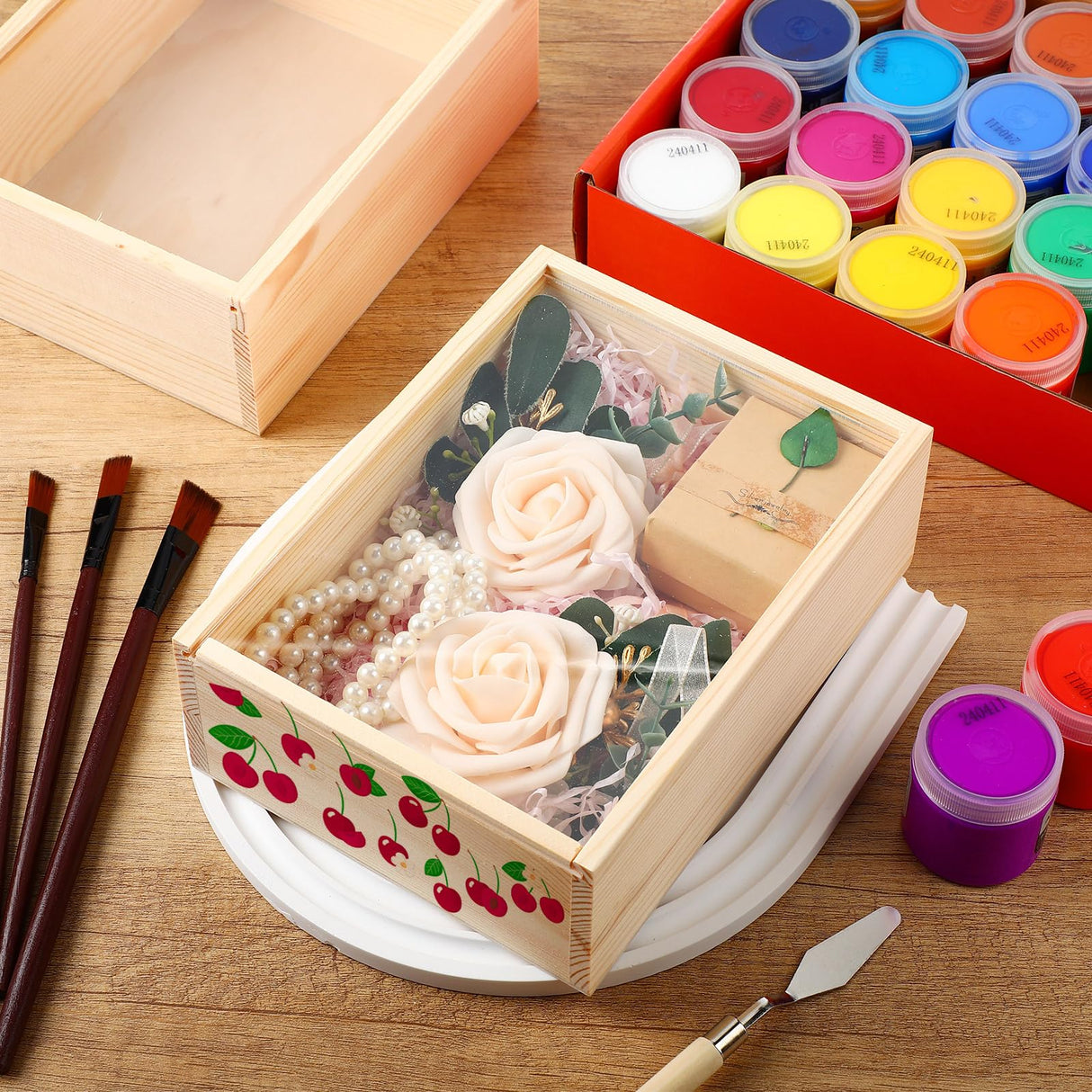 Thyle 6 Pcs Wood Boxes with Window for Crafts 7.8 x 6 x 2.8 Inch Unfinished Wood Box Small Wooden Storage Boxes Wooden Display Box with Sliding Transparency Lid for DIY Birthday Party Gift Favor Thyle
