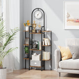 HIGDBFE Bookshelf with Wall Clock, Triple Bookcase with Open Display Shelves, Industrial Style Book Shelves, Modern Display Shelf for Living Room, Bedroom, Home Office, Rustic Brown HIGDBFE