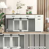 71" Furniture Dog Crate for 2 Dogs, Double Dog Furniture Crate, Furniture Dog Cage Indoor for Large Medium Small Dogs, Wood Dog Kennel with Tilt Out Cabinet, Drawers, Divider and Sliding Door, White LOUVIXA