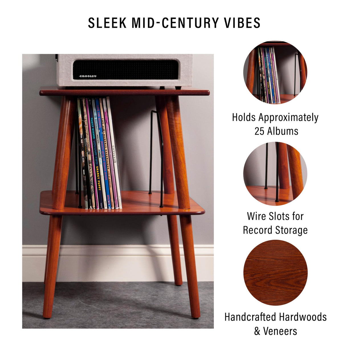 Crosley Manchester Record Player Stand, Media Console with Vinyl Storage, Modern Home Organizer, Paprika Crosley