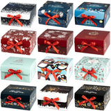 ARTLYMERS Christmas Gift Boxes with Lids, 12 Pack Gift Boxes and Red Ribbon Christmas Themed Pattern Small Gift Boxes for Christmas Presents Gifts Easy Assemble ARTLYMERS