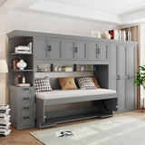 LUMISOL Twin Size Murphy Bed, Hidden Wall Bed with Wardrobe, Cabinet and Desk for Bedroom, Guestroom, Apartment, Grey LUMISOL