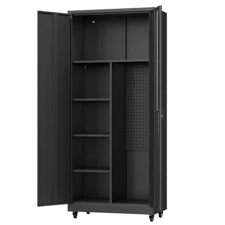 Metal Garage Storage Cabinet with Wheels,Rolling Tool Storage Cabinet with Lock,Steel Locking Cabinet with Locking Doors and Adjustable Shelves,Tall Storage Cabinet for Office Home,Garage,Shop-Black Kooyon