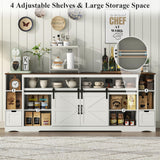 Loomie Farmhouse 3 in 1 TV Stand with Charging Station, 79"W Entertainment Center with 2 Side Cabinets for 85" TV,Media Console Table with Adjustable Shelves & Sliding Barn Door for Living Room(White) Loomie