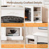 VINGLI 70'' Electric Fireplace with Mantel, Fireplace TV Stand for TVs Up to 90'', Media Entertainment Center Console Table with Storage ＆ Adjustable Shelves for Living Room and Bedroom, Shined White VINGLI