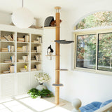 FUKUMARU Floor to Ceiling Cat Tree, 6 Level Adjustable Height (5.7-9.8 ft) Climbing Tower with Thickened Scratching Posts, Cat Activity Center with Transparent Capsule and Cozy Hammock FUKUMARU