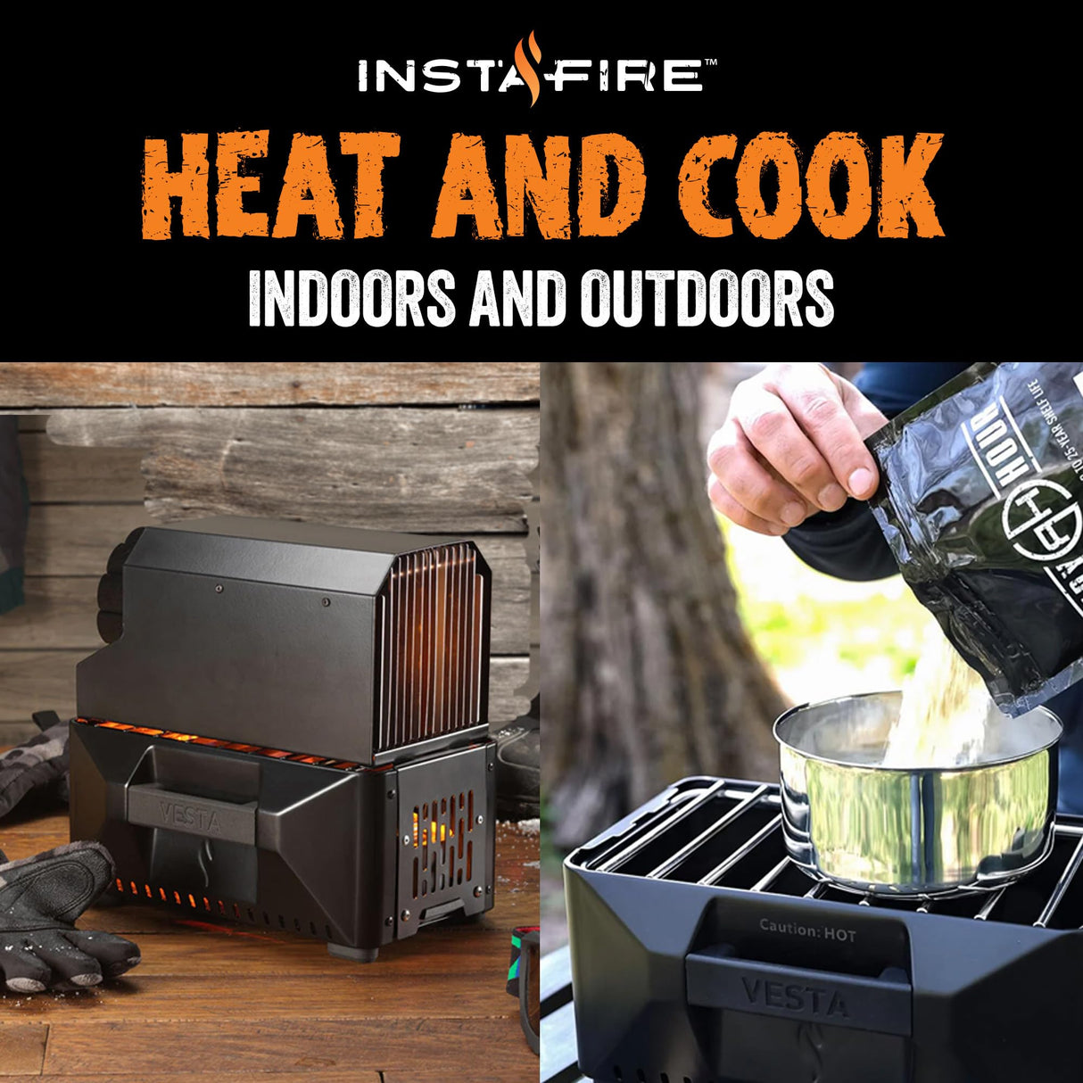 VESTA Self-Powered Camping Indoor/Outdoor Heater & Stove (Compact, Off-Grid, Emergency) Insta-Fire