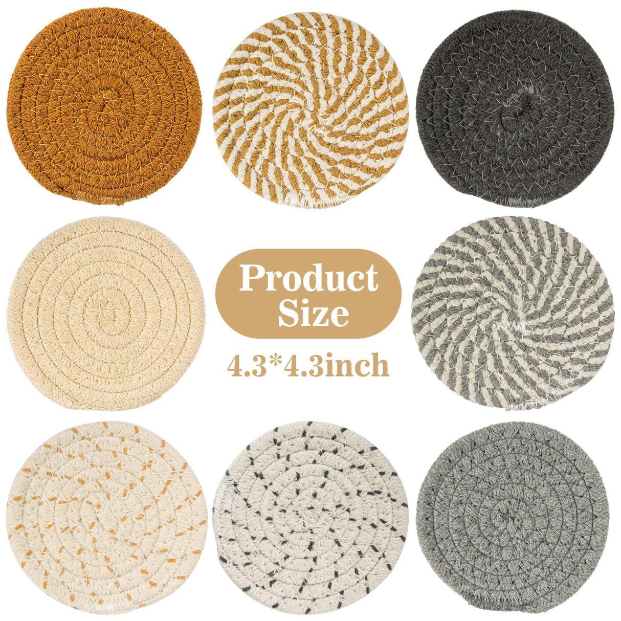 Woven Cotton Drink Coasters - MAQIHAN 8 PCS Woven Coasters for Drinks Hand Round Boho Coasters Fabric Coasters Drink Coasters Absorbent Coffee Coasters for Home Decor Farmhouse Drink Desk Coaster MAQIHAN