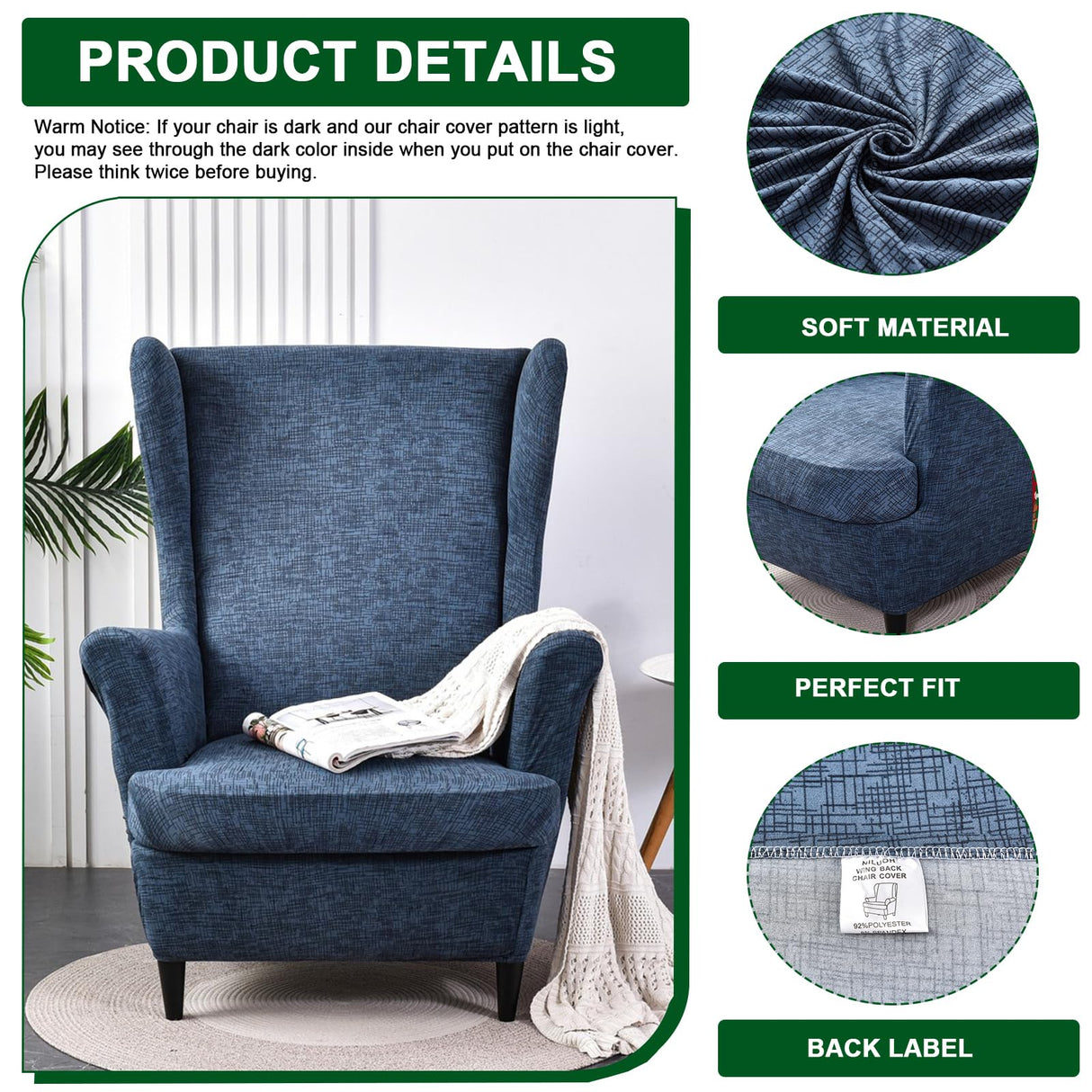 CRFATOP Printed Wing Chair Slipcovers 2 Piece Stretch Wingback Chair Cover Spandex Fabric Wingback Armchair Covers with Elastic Bottom for Living Room Bedroom Wingback Chair,A02 CRFATOP