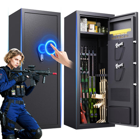 15-18 Gun Safe for Rifles and Pistols,Biometric Fingerprint Lock,Quick-access Biometric Gun Cabinet,Rifle Safe with Removable Shelf, Home Gun Locker Quick install (15.7" D x 17.7" W x 55" H) ZZXCBB