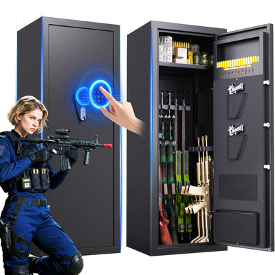 15-18 Gun Safe for Rifles and Pistols,Biometric Fingerprint Lock,Quick-access Biometric Gun Cabinet,Rifle Safe with Removable Shelf, Home Gun Locker Quick install (15.7" D x 17.7" W x 55" H)