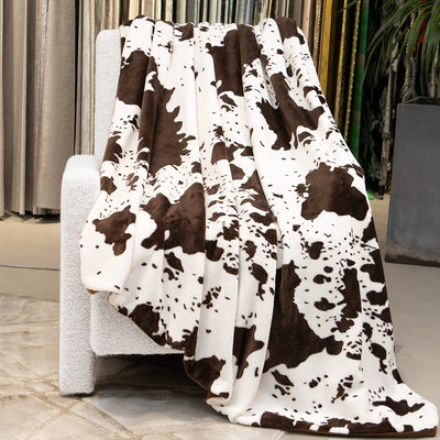 Cow Print Blanket Brown & White - Gifts for Cow Lovers Adults Girls Boys - Soft Plush Lightweight Warm Fleece Throw Blanket for All Seasons Cozy Farmhouse Decor for Bed, Couch, Travel(50"x60")