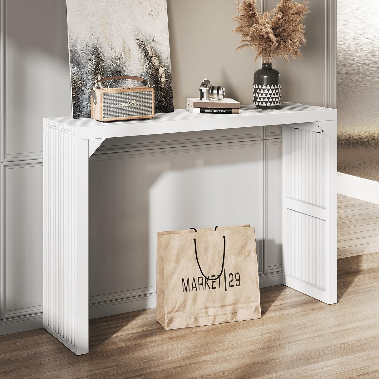 ROOMTEC Narrow Console Tables for Entryway, 46" Solid Wood Console Table Behind Couch, Farmhouse Entryway Table with Storage, Console Tables for Living Room, Hallway, Foyer (White, Console Table) ROOMTEC