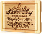 Wedding Gift for Couple 2024, Engraved Cutting Board Bridal Shower Gifts for Bride and Groom Engagement, They Lived Happily Ever After Marriage Cutting Board, Newlywed Wedding Gift for Couples Ringshine