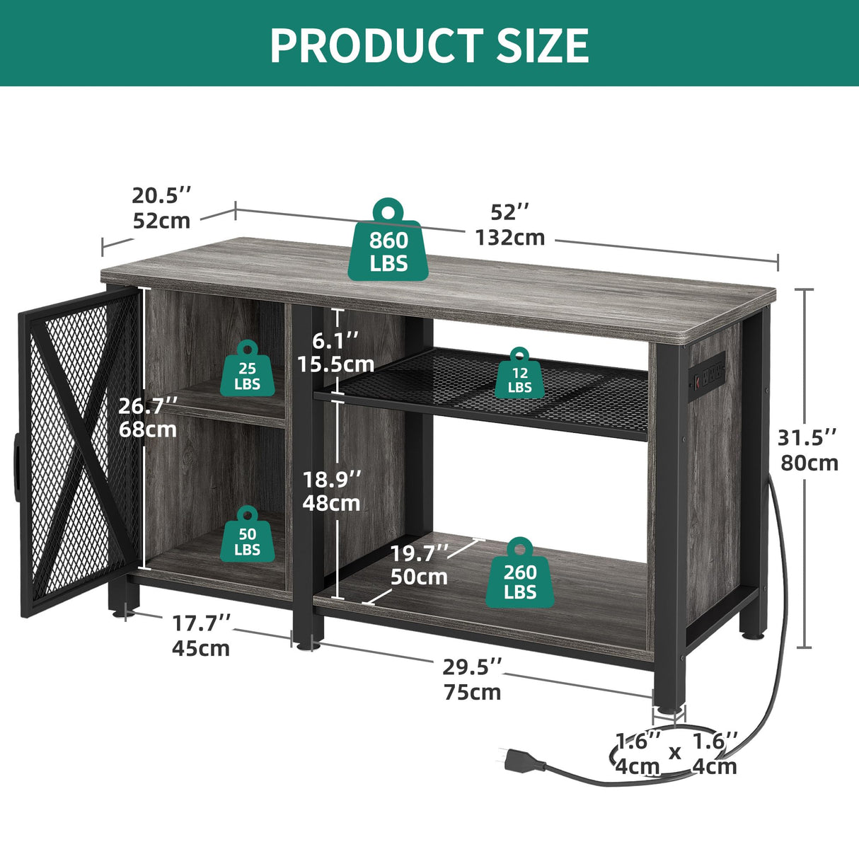 YITAHOME Heavy Duty 55-75 Gallon Aquarium Stand with Power Outlets, Cabinet for Fish Tank Accessories Storage - Metal Fish Tank Stand Suitable for Fish Tank, Turtle Tank, 880LBS Capacity, Grey YITAHOME