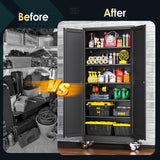 PAOFIN 75''H Metal Garage Storage Cabinet with Wheels,Steel File Cabinets with 2 Doors and 5 Adjustable Shelves for Home Office, Warehouse, Required Assembly,Black PAOFIN