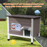 Deblue Insulated Cat Houses for Outdoor Cats, Weatherproof Feral Cat House with All-Round Foam, Wooden Cat Shelter for Multiple Cats - Grey Deblue