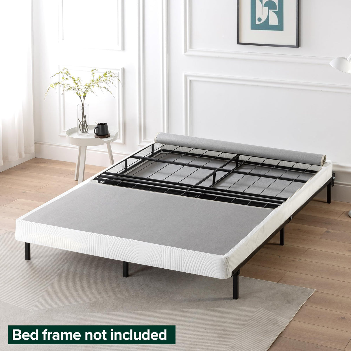 ZINUS 4 Inch Box Spring with Cover, No Assembly Mattress Foundation, Sturdy Metal Structure, Queen, White Zinus