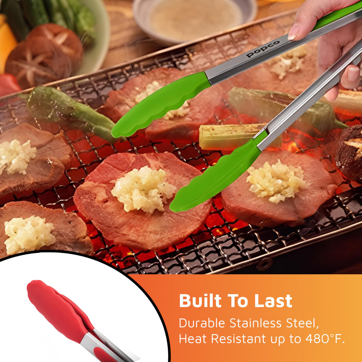 Popco Silicone Tongs for Cooking - Kitchen Tongs Set of 3 (7, 9, 12 inches) - Stainless Steel BBQ Tongs with Silicone Tips for Cooking, Grilling, Serving - Non-Stick, Heat-Resistant, Dishwasher Safe POPCO