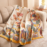 Wzvzss Boho Throw Blanket - 100% Cotton Soft Throw Blanket for Bed, 50"x60" Reversible Breathable Lightweight Fall Blankets, All Seasons Farmhouse Decor Floral Plant Butterfly Throw Quilt Wzvzss