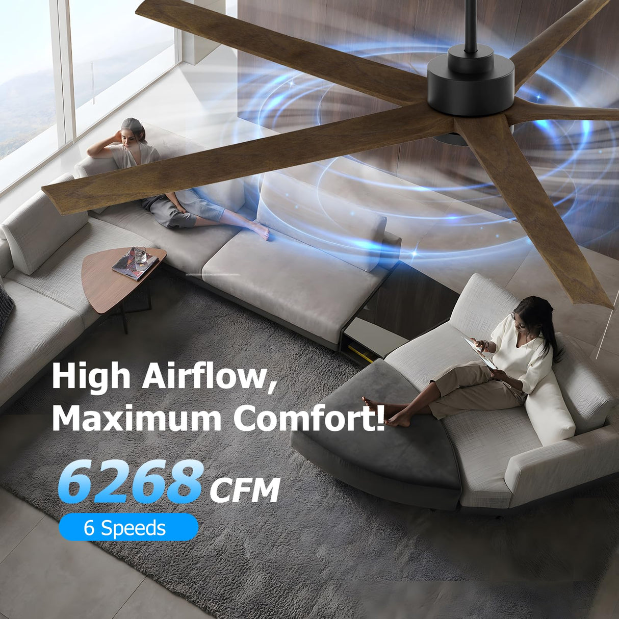 Doozoler 72 Inch Large Ceiling Fan with Light and Remote, Indoor Outdoor Ceiling Fans for Patios Bedroom, 5 Blades Wood Ceiling Fan High CFM 6-Speed Noiseless Reversible DC Motor Ceiling Fan Doozoler