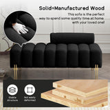 NIOIIKIT 53.2" Modern Loveseat Sofa Couch, Upholstered Accent Sofa with Golden Legs and Adjustable Backrest, Small Teddy Fleece Couches for Bedroom, Living Room, Compact Small Space (Black) NIOIIKIT