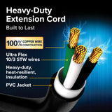 Camco Power Grip 25-Ft 30 Amp RV Extension Cord - Rated for 125V / 3,750W - Features Heavy Duty 10-Gauge Copper Wire for Superior Conductivity & Coated w/Heat-Resilient PVC (55191) Camco