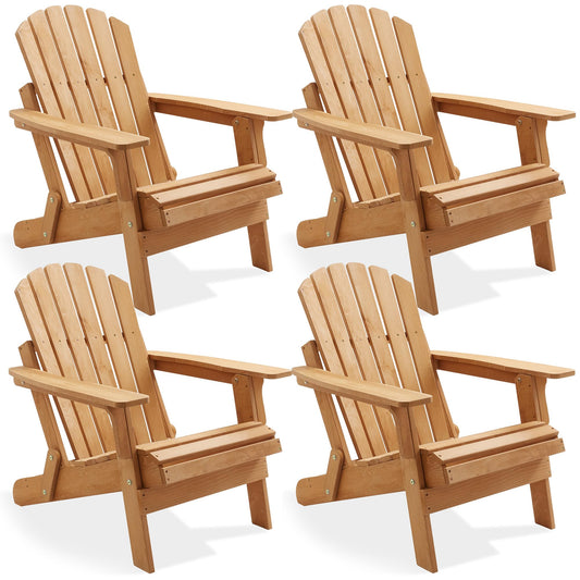 Casafield Oversized Folding Adirondack Chair, Set of 4 Cedar Wood Outdoor Fire Pit Lounge Chairs for Patio, Deck, Yard, Lawn and Garden Seating, Partially Pre-Assembled - Natural