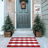 Christmas Red and White Plaid Rug, 28 x 43 Inches Cotton Hand-Woven Layered Door Mat for Front Porch, Entryway, Outdoor Holiday Decor, Washable Buffalo Check Rug for Home, Patio, Kitchen Homydecor
