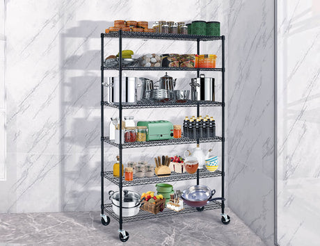 6000Lbs Capacity Metal Shelving Unit 6 Tier Adjustable Shelves for Storage Heavy Duty Commercial Grade Wire Shelf with Wheels & Feet 48" ×18" ×78" Storage Rack for Warehouse Garage Pantry Basement MKDLUFEI