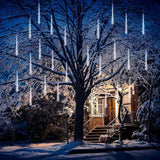 Weepong Christmas Lights Outdoor UL Certified Meteor Shower Lights 12Inch 8Tubes 192LED Falling Rain Drop Lights Icicle Snow Cascading Xmas Lights for Tree Wedding Party Garden Decoration,White Weepong