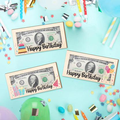 Beeveer 3 Pieces Birthday Money Gift Holder Wooden Birthday Card Box Cash Holder Cake Balloons Cash Envelope Money Wallet Birthday Money Gift DIY Money Holder Birthday Present for Birthday Pa - WoodArtSupply