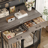 HITHOS 71" Tall Dog Crate Furniture, Indoor Dog Kennel with Hutch, 42" W Dog Cage for Large/Medium Dogs, Wood Dog Crates with 2 Storage Drawers, Heavy Duty Pet House, Ash Grey HITHOS