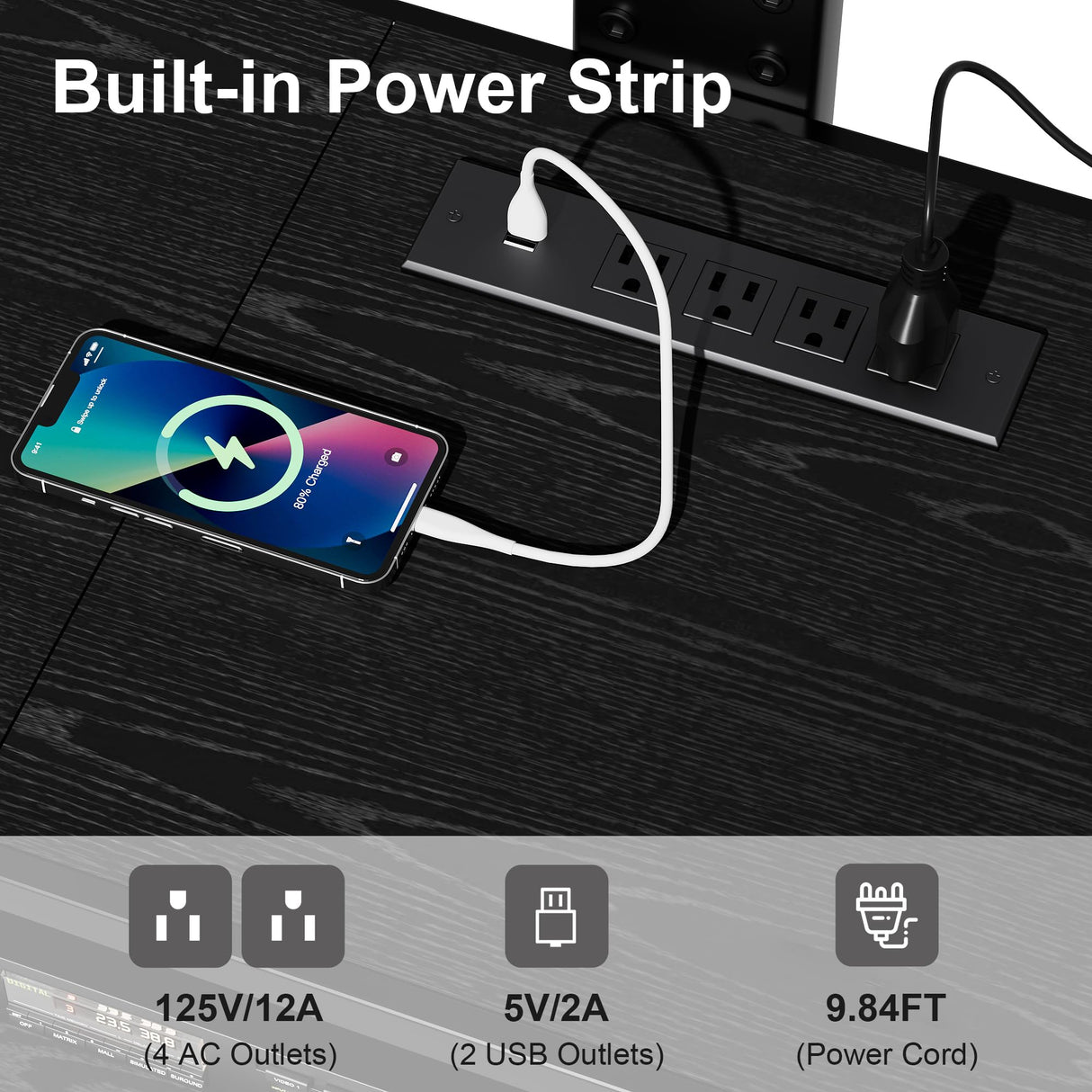 VECELO TV Stand with Mount and Power Outlet, Height Adjustable Entertainment Center with Storage Shelves for 32/55/65/70/75 inches Televisions, Console Table for Living Room, Bedroom, Matte Black VECELO