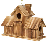 MIXUMON Bird Houses for Outside, Outdoor 3 Hole Bird House Room for 3 Bird Families Bluebird Finch Cardinals Hanging Birdhouse for Garden (Style 1) MIXUMON