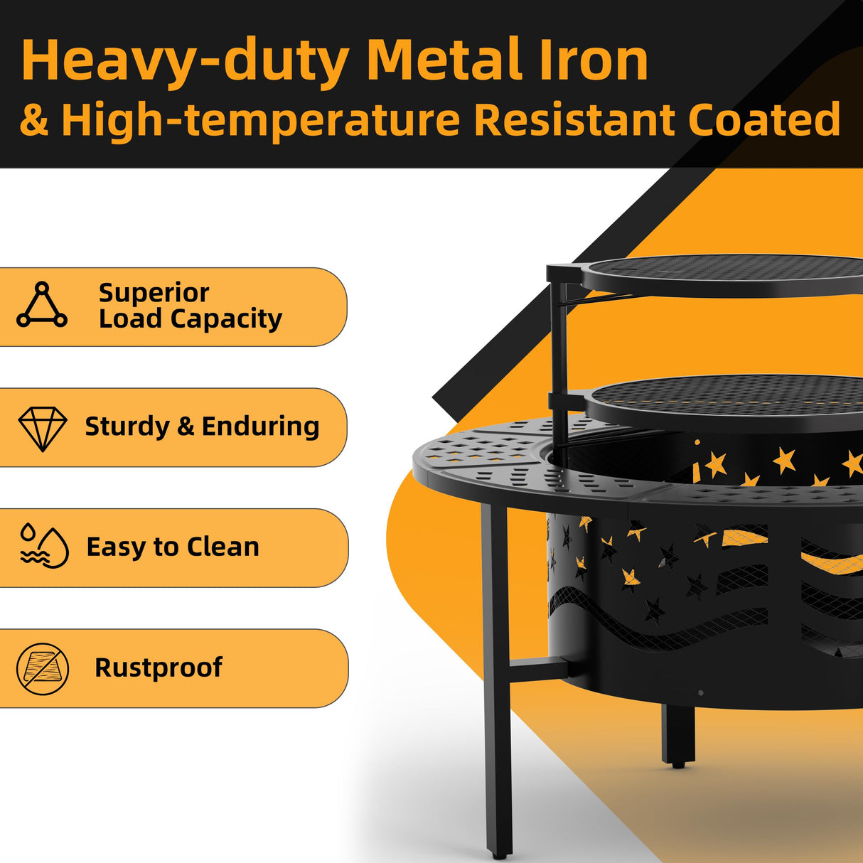 PrimeZone 42" Outdoor Fire Pit with 2 Grills - Wood Burning Firepit for Outside with Cover & Poker, Heavy Duty Metal Fire Pit Large Round Fireplace for Patio, Backyard, Picnic, Camping, Bonfire PrimeZone